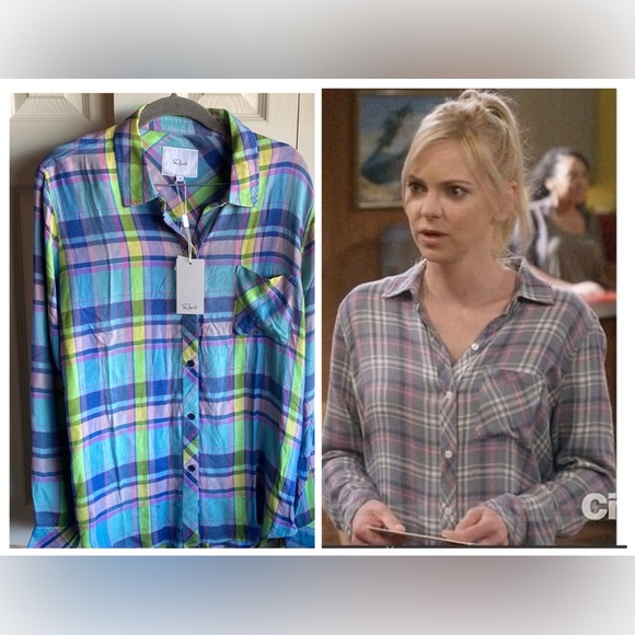 Rails NWT Hunter Lime Berry 100% Rayon Button down Long Sleeve Plaid Blouse med - Picture 3 of 15